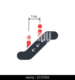 Social distancing symbol, keep the distance to use escalators. Prevent the outbreak covid19. Stock vector illustration isolated on white background. Stock Vector