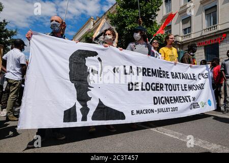 On 20/06/2020, Lyon, Auvergne-Rhône-Alpes, France. Demonstration by undocumented migrants in the framework of World Refugee Day. Stock Photo