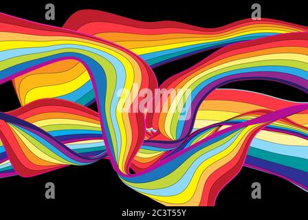 Vector beautiful rainbow waves on a dark background Stock Vector
