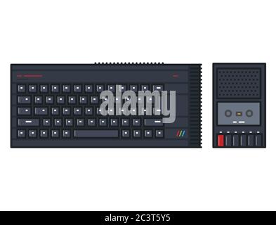 Old keyboard cassette home computer Stock Vector