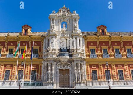 Facade of the historic San Telmo palace in Sevilla, Spain