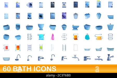 60 bath icons set. Cartoon illustration of 60 bath icons vector set isolated on white background Stock Vector