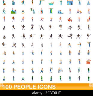 100 people icons set. Cartoon illustration of 100 people icons vector set isolated on white background Stock Vector