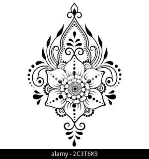 Mehndi flower pattern for Henna drawing and tattoo. Decoration in ethnic oriental, Indian style. Stock Vector