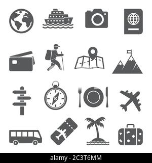 Travel and tourism icon set on white background Stock Vector