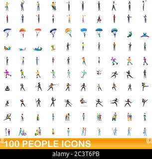 100 people icons set. Cartoon illustration of 100 people icons vector set isolated on white background Stock Vector