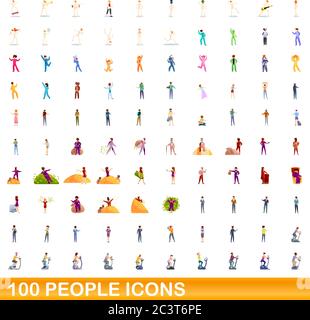 100 people icons set. Cartoon illustration of 100 people icons vector set isolated on white background Stock Vector