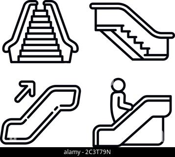 Escalator icons set. Outline set of escalator vector icons for web design isolated on white background Stock Vector