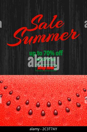 Summer Sale banner with Watermelon on Wooden Background Stock Vector