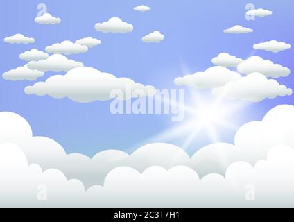 sun behind the clouds blue sky background Stock Vector