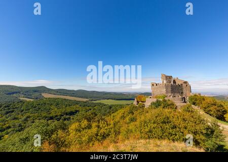 Castle in Holloko, North Hungary. Holloko castle in Hungary. This historical medieval castle ruin is in the Cserhat hills Stock Photo