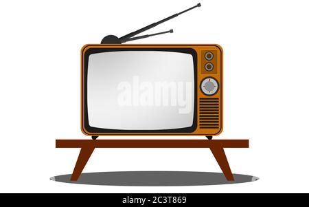 Retro old vintage television on table, 3D rendering Stock Photo