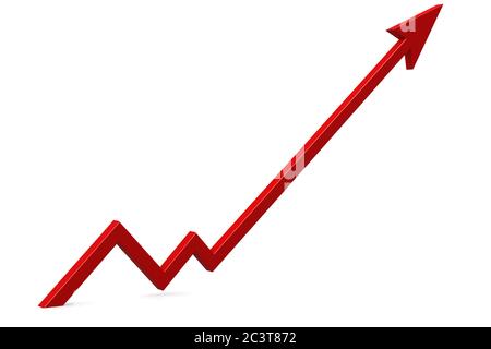 Up rising red arrow on white background, 3D rendering Stock Photo