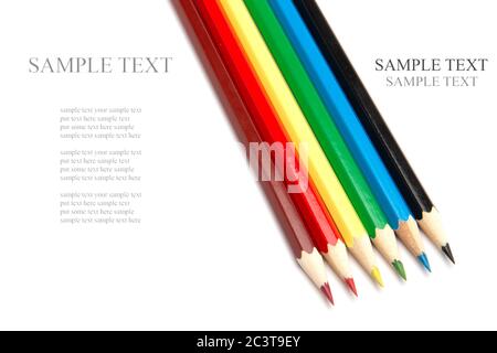 Lot of colorful wooden pencils on a white background Stock Photo
