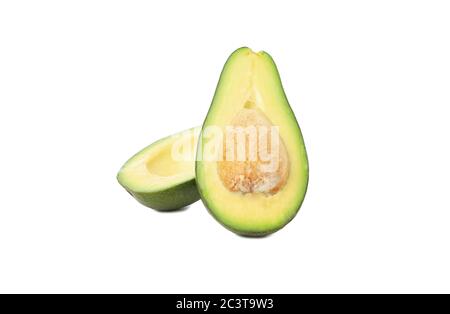 Ripe avocado halves isolated on white background Stock Photo
