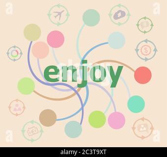 Text Enjoy on digital screen. business concept . Futuristic graphic user interface Stock Photo