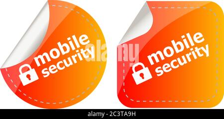 mobile security stickers label tag set isolated on white Stock Photo