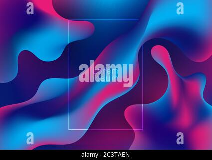 Abstract blue and purple fluid or liquid wavy gradient shape background. Glowing retro style waves. Vector illustration Stock Vector