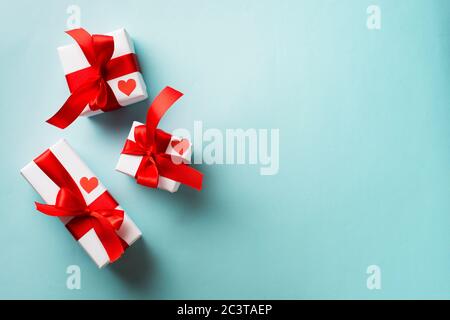 gift boxes on classic blue background Stock Photo