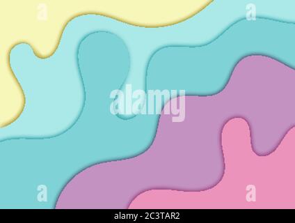 Abstract pastels color paper cut style background. Realistic 3d layered smooth bending objects. Vector illustration Stock Vector