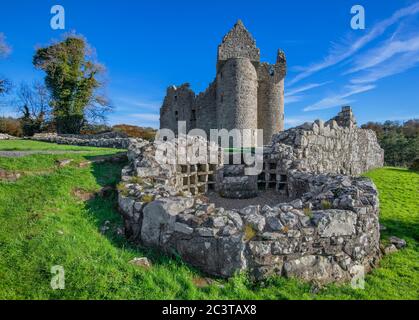 Northern Ireland, County Fermanagh. Monea Castle, a 17th century Plantation rectangular tower house.