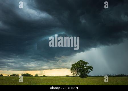 Supercell storm clouds with intense tropic rain Stock Photo