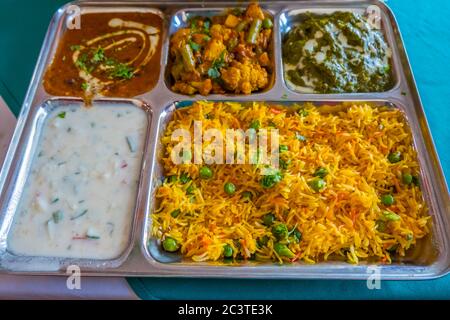 Vegetarian thali set, Omar's Indian restaurant, Beach Road, Nha Trang, Vietnam, Asia Stock Photo