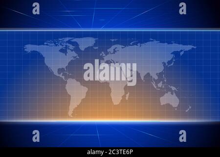 Globe on the  blue and orange squares abstract perspective background. Stock Photo