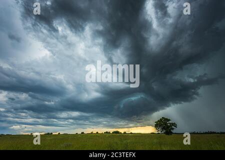 Supercell storm clouds with intense tropic rain Stock Photo