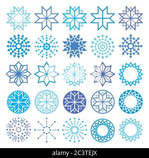 Christmas winter snowflakes and stars vector icons set, geometric shapes with lines collection Stock Vector