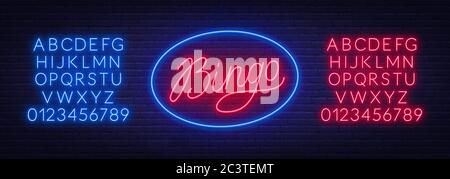 Bingo neon sign on brick wall background. Neon alphabet. Stock Vector