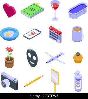 Self-care icons set, isometric style Stock Vector