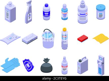 Disinfection icons set, isometric style Stock Vector