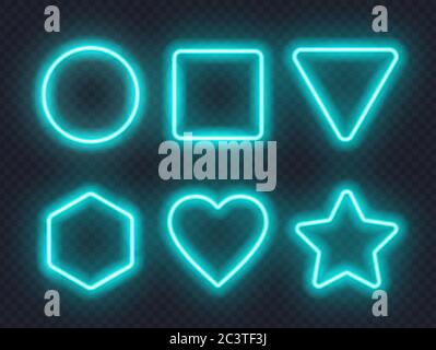 Set of blue glowing neon frames on dark background. Stock Vector