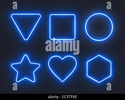 Set of blue glowing neon frames on dark background. Stock Vector