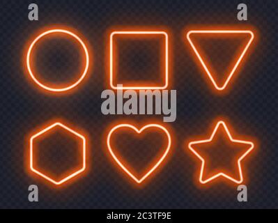 Set of orange glowing neon frames on dark background. Stock Vector