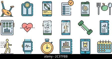 Apps for fitness icons set vector flat Stock Vector