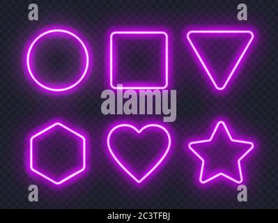 Set of pink glowing neon frames on dark background. Stock Vector