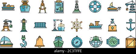Marine port icons set vector flat Stock Vector