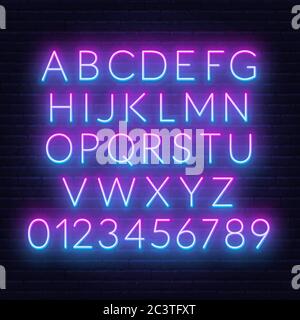 Neon pink blue gradient font. Stock Vector