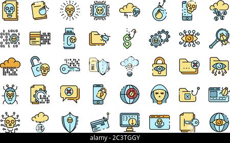 Cyber attack icons set vector flat Stock Vector