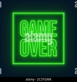 Neon game over green sign on dark background. Stock Vector