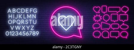 Neon sign like in speech bubble frame on dark background. Stock Vector