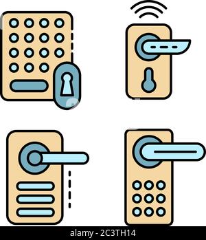 Wireless door lock icons set vector flat Stock Vector