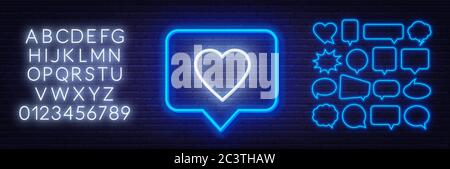 Neon sign like in speech bubble frame on dark background. Stock Vector