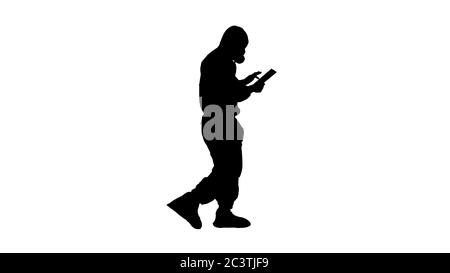 Silhouette Scientist or docrot wearing biohazard suits and protective masks using digital tablet while walking. Stock Photo