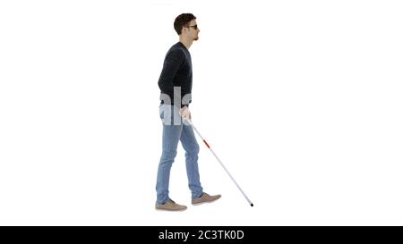 Young blind person with long cane walking on white background Stock Photo  by ©NewAfrica 272884092