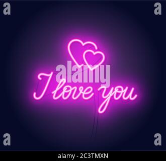 I love you neon lettering . Heart sign. Stock Vector