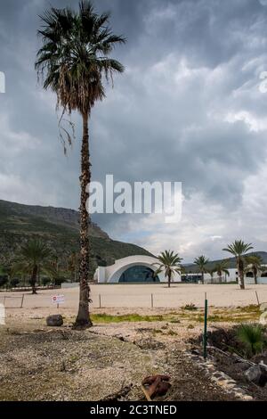 The Magdala Spirituality center [that houses a replica of Jesus' boat], Magdala (Mejdel) - current day Migdal. On the Sea of Galilee, Israel  It is be Stock Photo