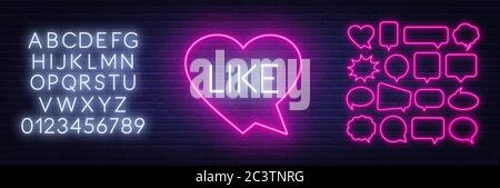 Neon sign like in speech bubble frame on dark background. Stock Vector